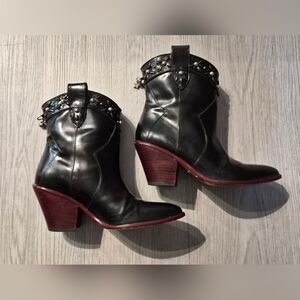 Coach Black Leather Heeled Boots with Stud Accents